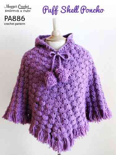 Crochet Pattern Puff Shell Poncho PA886 R
