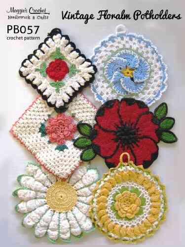 Crochet Pattern Vintage Floral Potholders PB057 R