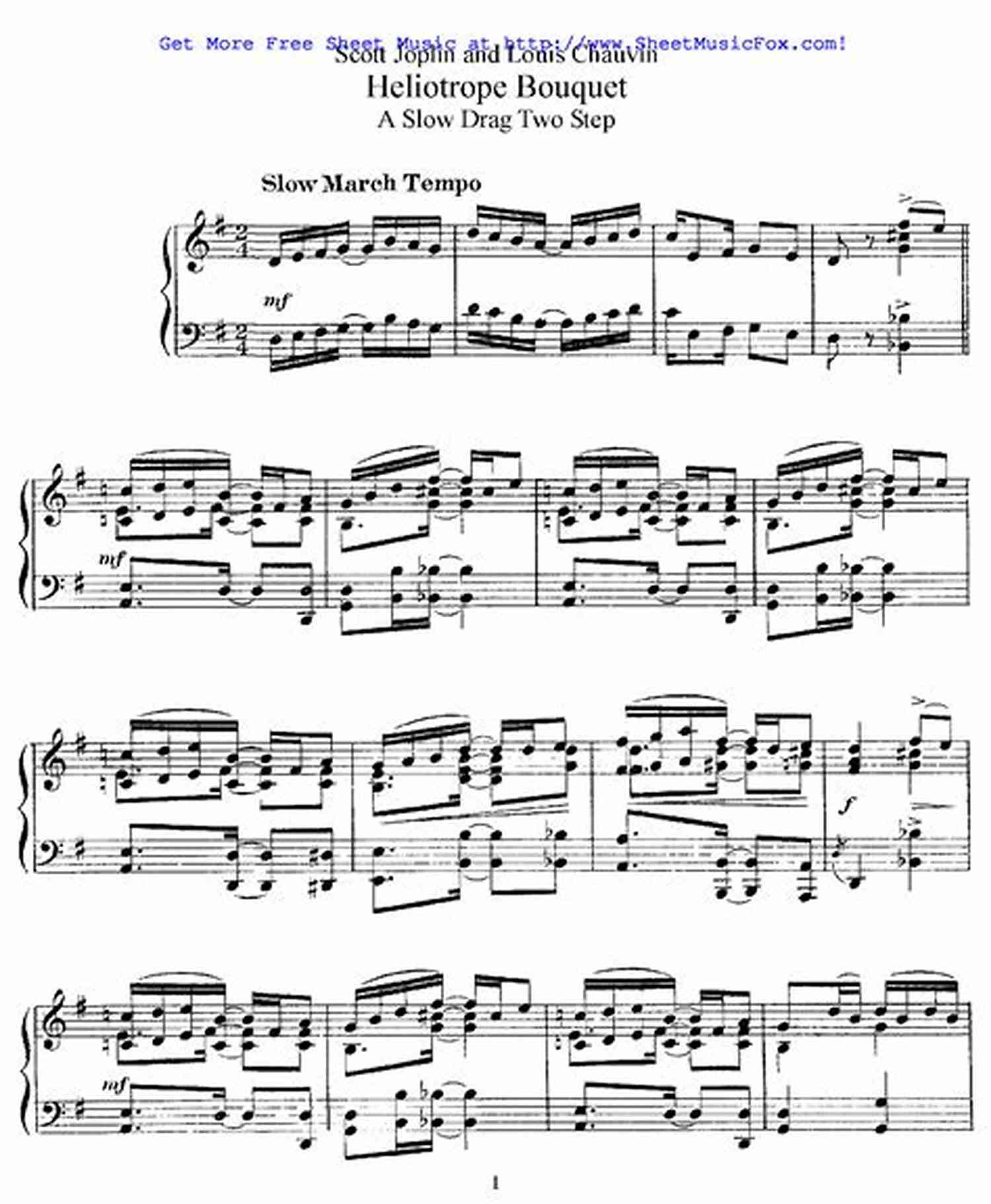 Piano Sheet Music For Scott Joplin And Louis Chauvin's Heliotrope Bouquet Maple Leaf Rag Scott JOPLIN * Original Version * Medium Piano Sheet Music For Advanced Pianists: Big Notes * Popular Ragtime * Video Tutorial * You Should Play On Piano
